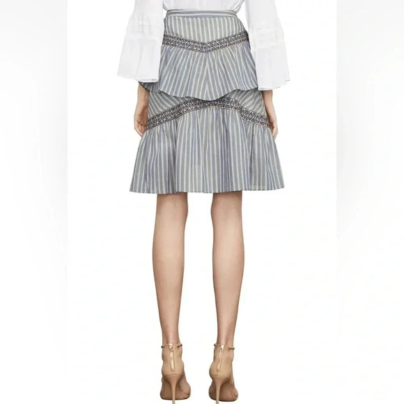 BCBGMAXAZRIA | Bohemian Blue Linen Tiered Ruffle Stripe Button Skirt Size XXS - Picture 6 of 8